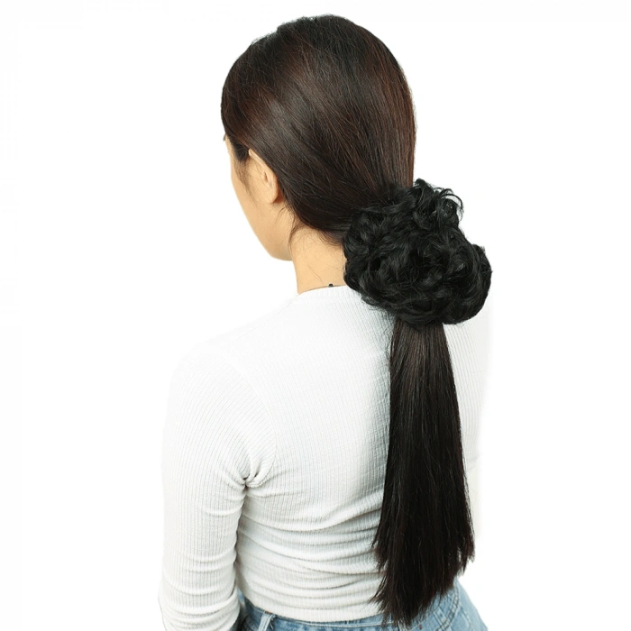 Yoğun Saçlı Lastikli Topuz Toka / Siyah