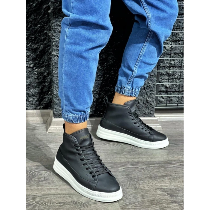 Yüksek Taban Ayakkabı C- Siyah (Beyaz Taban)