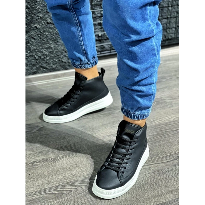 Yüksek Taban Ayakkabı C- Siyah (Beyaz Taban)