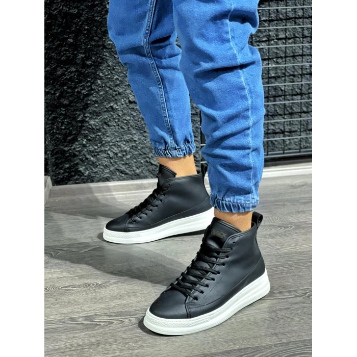 Yüksek Taban Ayakkabı C- Siyah (Beyaz Taban)