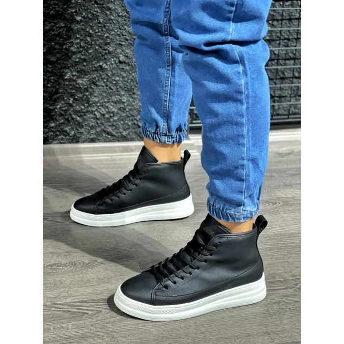 Yüksek Taban Ayakkabı C- Siyah (Beyaz Taban)