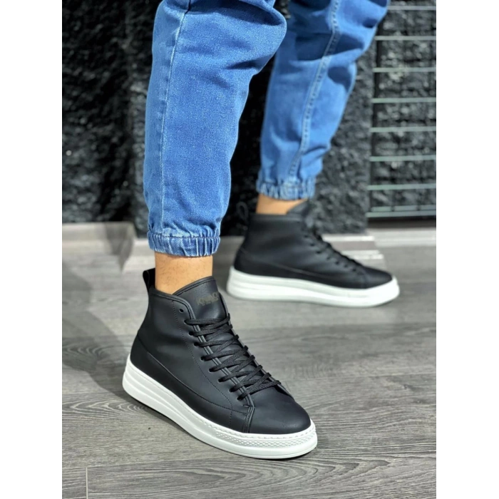 Yüksek Taban Ayakkabı C- Siyah (Beyaz Taban)