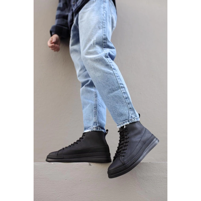 Yüksek Taban Ayakkabı C- Siyah (Siyah Taban)