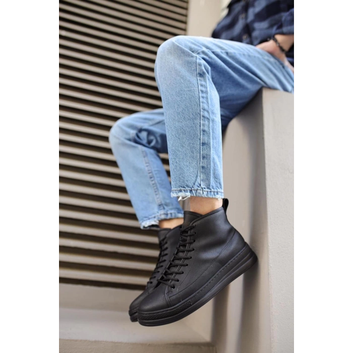 Yüksek Taban Ayakkabı C- Siyah (Siyah Taban)