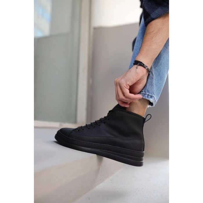 Yüksek Taban Ayakkabı C- Siyah (Siyah Taban)