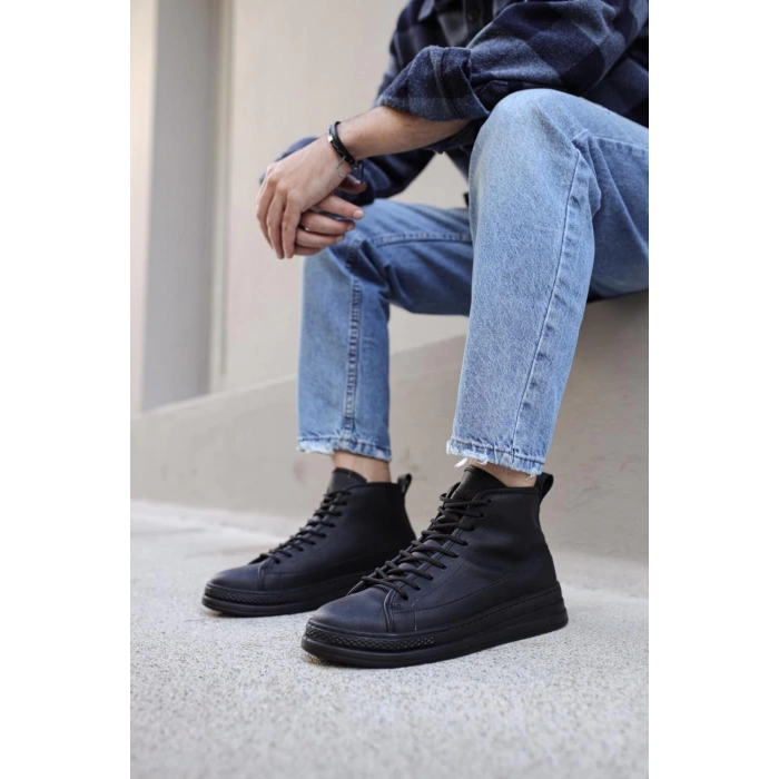 Yüksek Taban Ayakkabı C- Siyah (Siyah Taban)