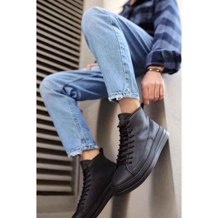 Yüksek Taban Ayakkabı C- Siyah (Siyah Taban)