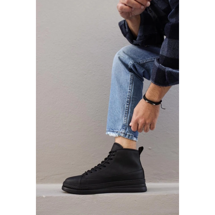 Yüksek Taban Ayakkabı C- Siyah (Siyah Taban)