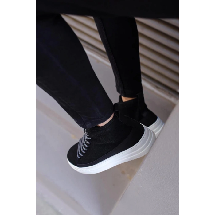 Yüksek Taban Ayakkabı C- Siyah Süet (Beyaz Taban)