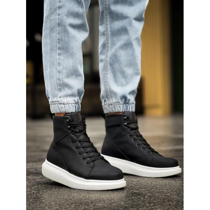 Yüksek Taban Ayakkabı  Siyah (Beyaz Taban)