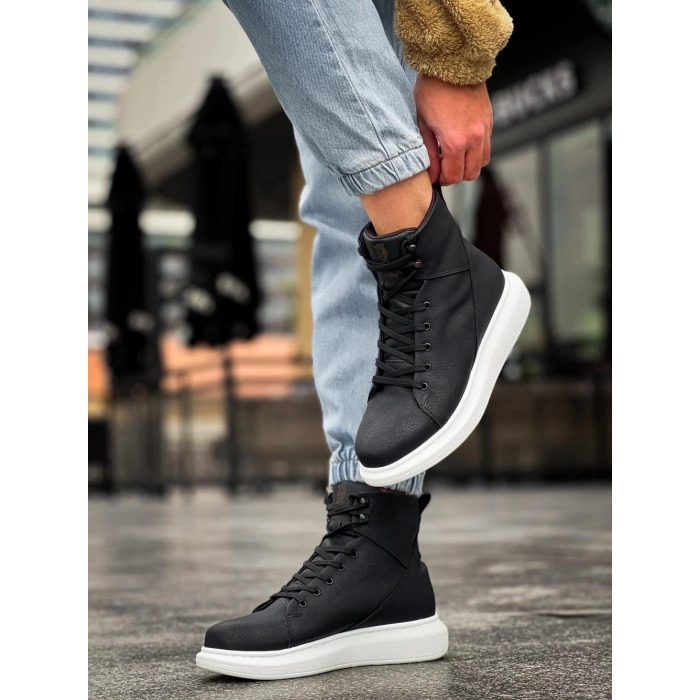 Yüksek Taban Ayakkabı  Siyah (Beyaz Taban)