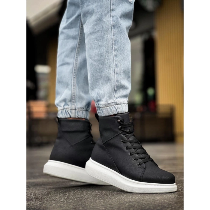 Yüksek Taban Ayakkabı  Siyah (Beyaz Taban)