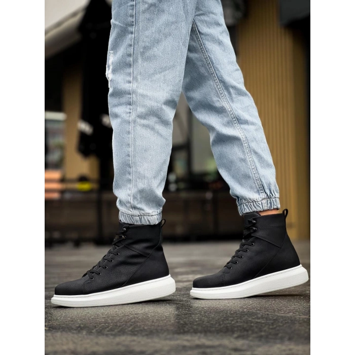 Yüksek Taban Ayakkabı  Siyah (Beyaz Taban)