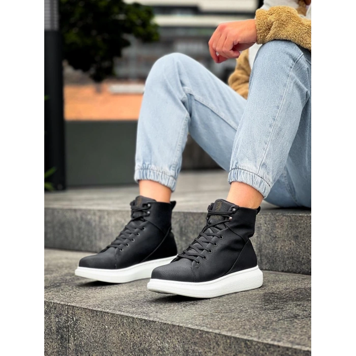 Yüksek Taban Ayakkabı  Siyah (Beyaz Taban)