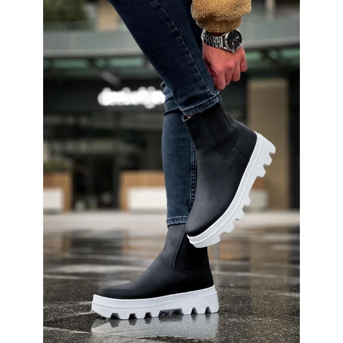 Yüksek Taban Chelsea Bot  Siyah (Beyaz Taban)
