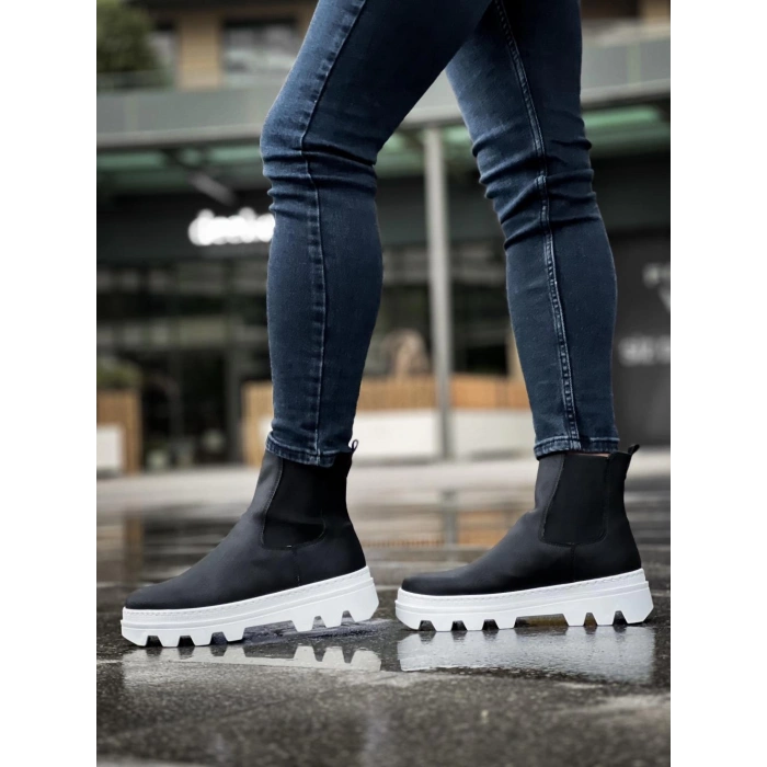 Yüksek Taban Chelsea Bot  Siyah (Beyaz Taban)