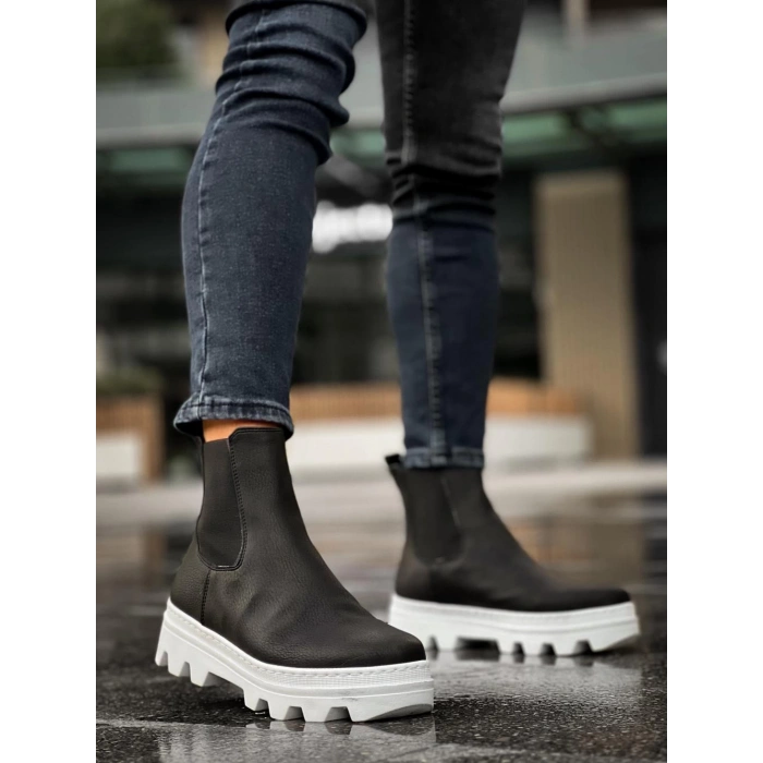 Yüksek Taban Chelsea Bot  Siyah (Beyaz Taban)
