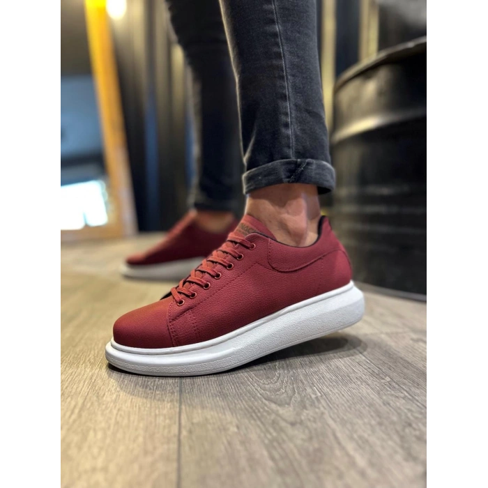 Yüksek Taban Günlük Ayakkabı  Bordo (Beyaz Taban)
