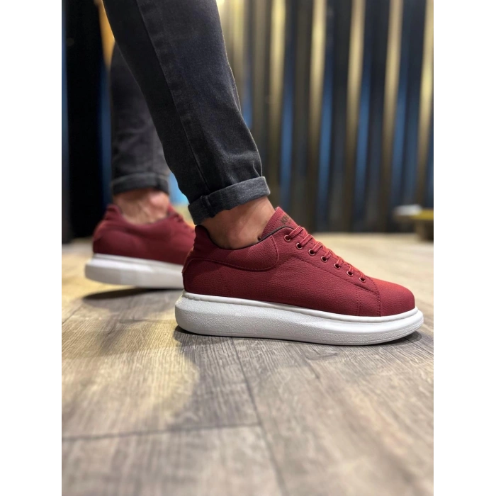 Yüksek Taban Günlük Ayakkabı  Bordo (Beyaz Taban)