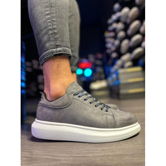 Yüksek Taban Günlük Ayakkabı  Gri Süet (Beyaz Taban)