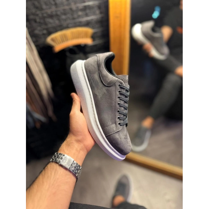 Yüksek Taban Günlük Ayakkabı  Gri Süet (Beyaz Taban)