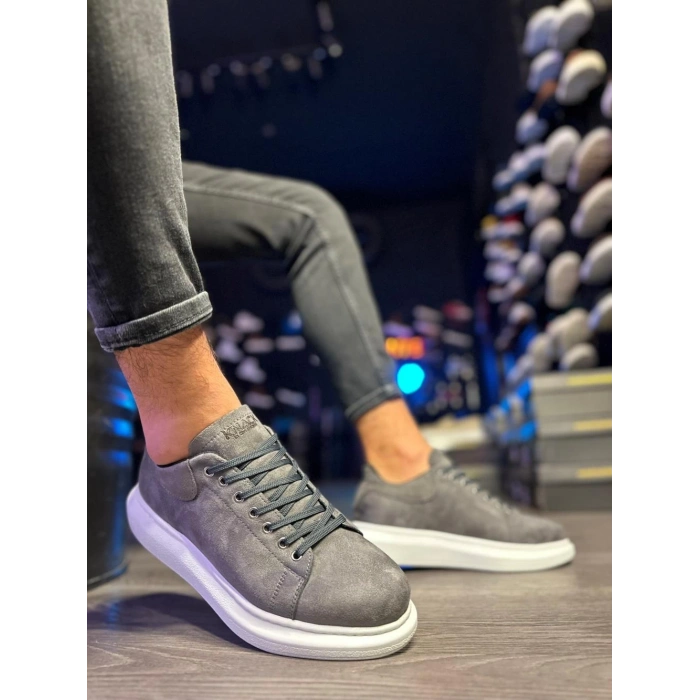 Yüksek Taban Günlük Ayakkabı  Gri Süet (Beyaz Taban)