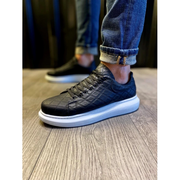 Yüksek Taban Günlük Ayakkabı  KAPİTONE Siyah (Beyaz Taban)