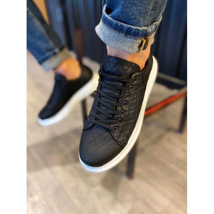 Yüksek Taban Günlük Ayakkabı  KAPİTONE Siyah (Beyaz Taban)