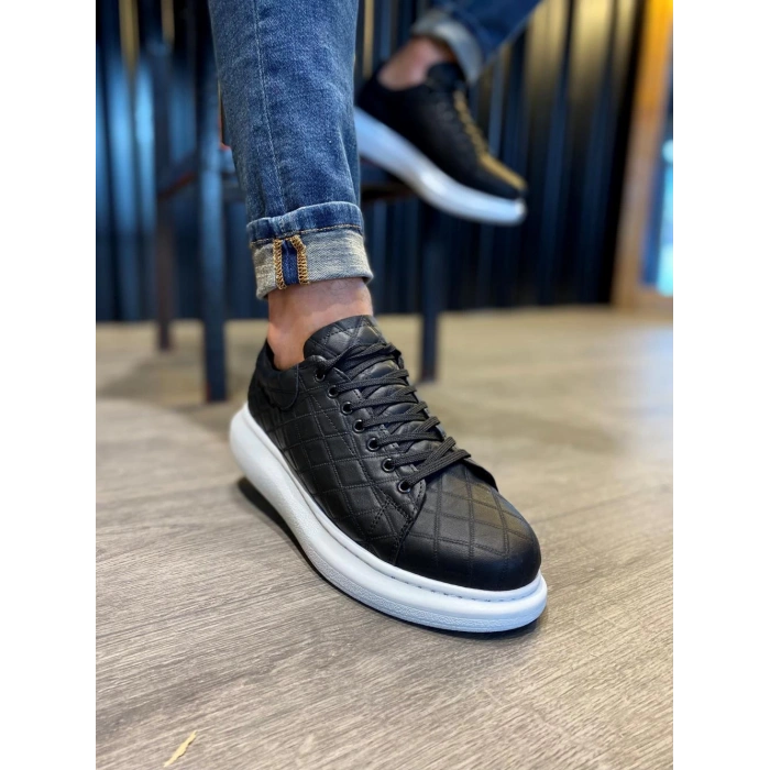 Yüksek Taban Günlük Ayakkabı  KAPİTONE Siyah (Beyaz Taban)