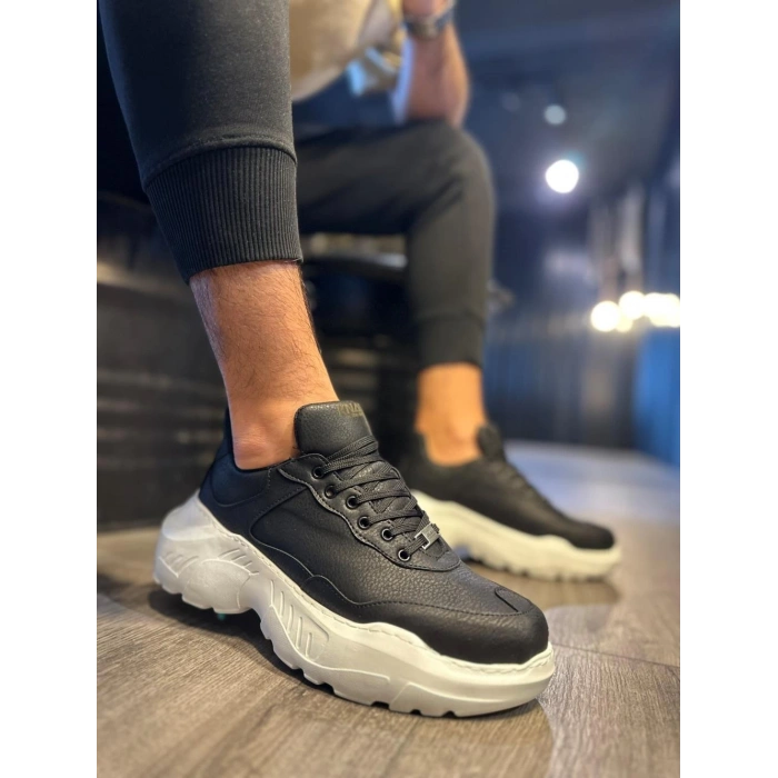 Yüksek Taban Günlük Ayakkabı N Siyah (Beyaz Taban)