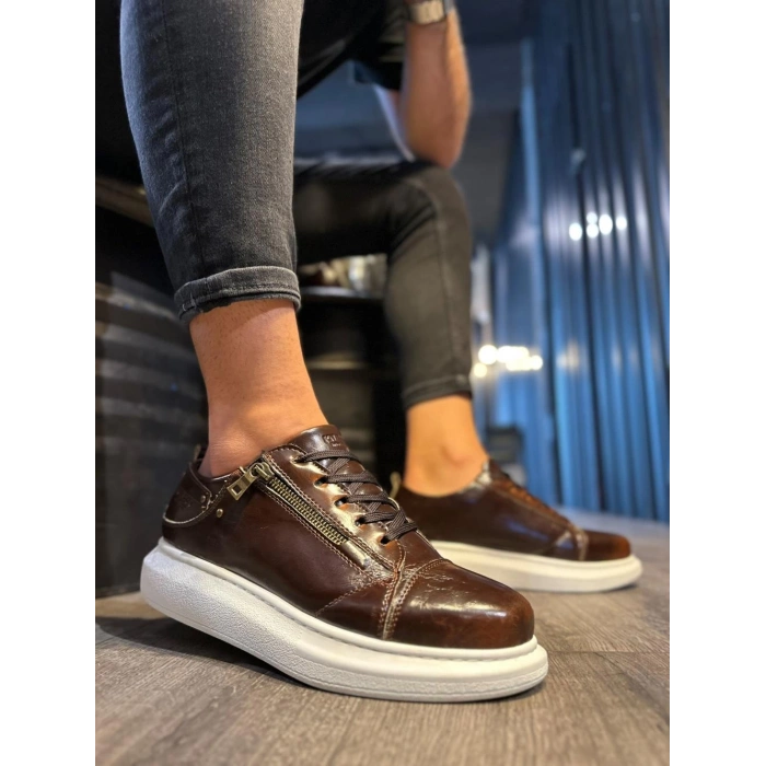 Yüksek Taban Günlük Ayakkabı  Parlak Kahverengi