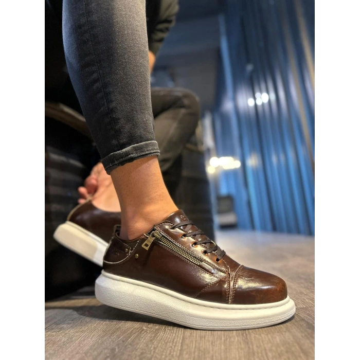 Yüksek Taban Günlük Ayakkabı  Parlak Kahverengi