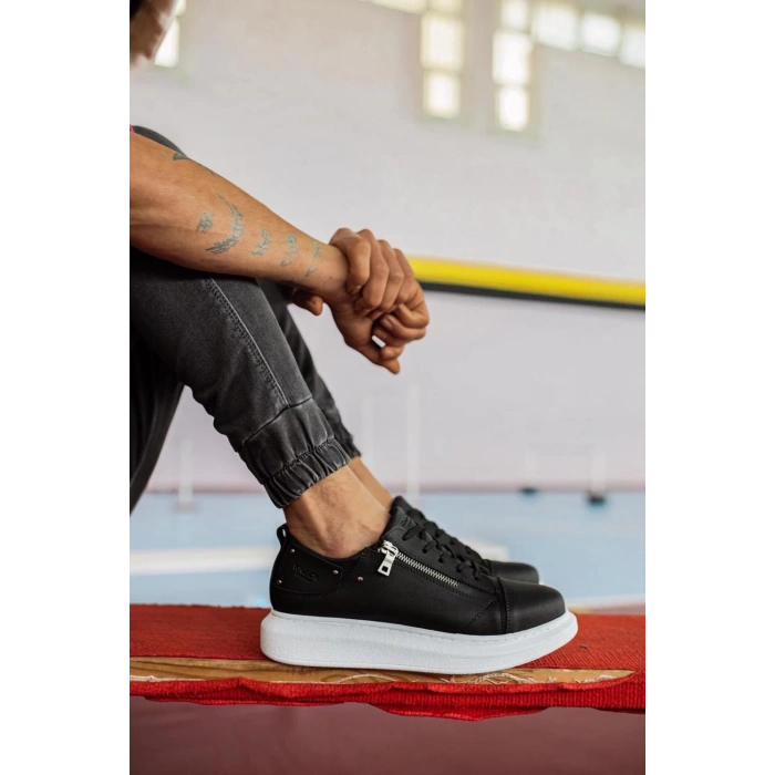 Yüksek Taban Günlük Ayakkabı  Siyah (Beyaz Taban)