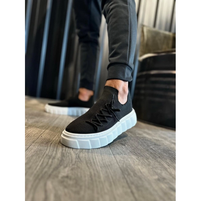 Yüksek Taban Günlük Ayakkabı  Siyah (Beyaz Taban)