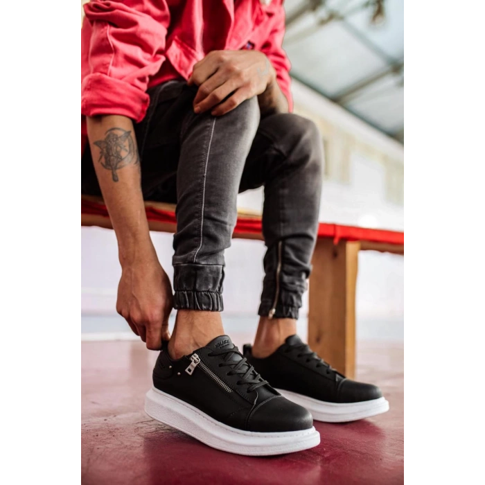 Yüksek Taban Günlük Ayakkabı  Siyah (Beyaz Taban)