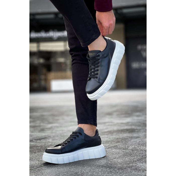 Yüksek Taban Günlük  Ayakkabı   Siyah (Beyaz Taban)