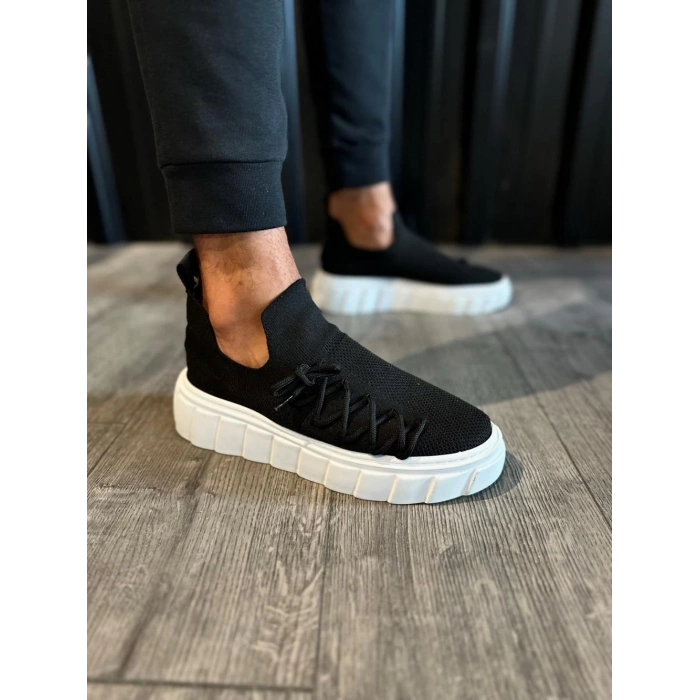 Yüksek Taban Günlük Ayakkabı  Siyah (Beyaz Taban)