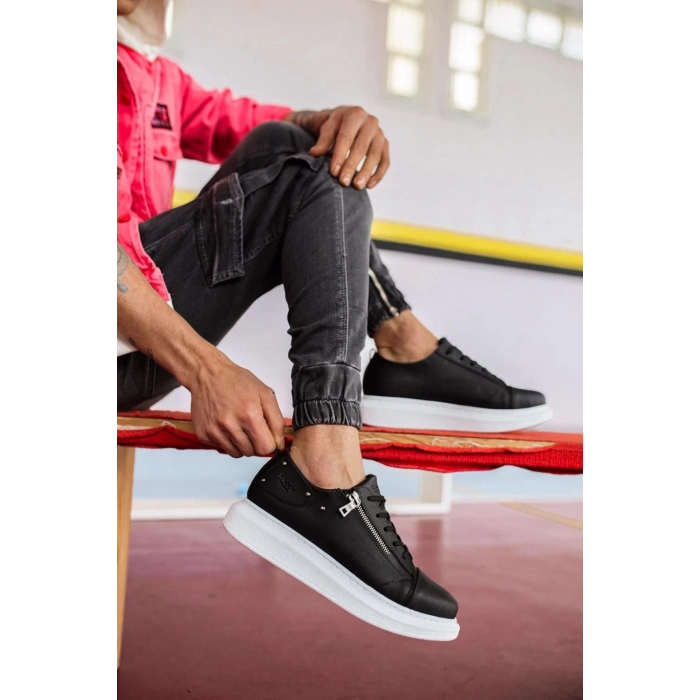 Yüksek Taban Günlük Ayakkabı  Siyah (Beyaz Taban)