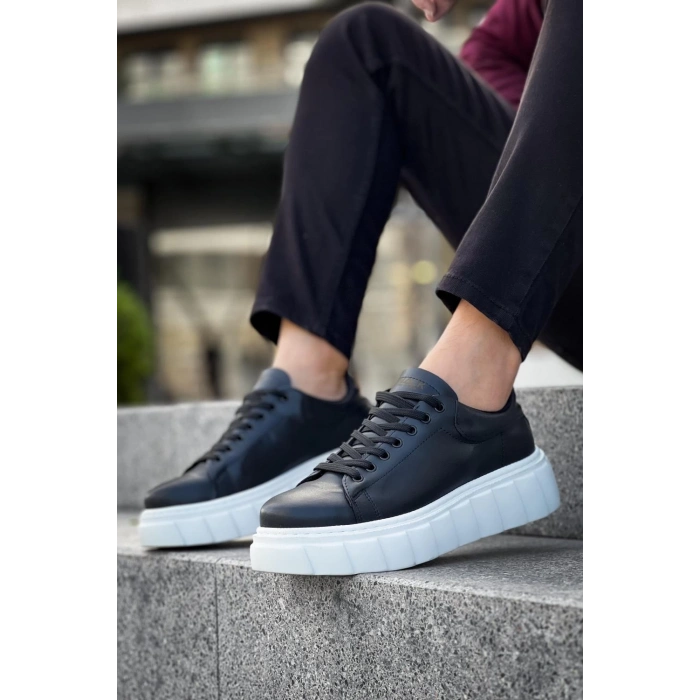 Yüksek Taban Günlük  Ayakkabı   Siyah (Beyaz Taban)