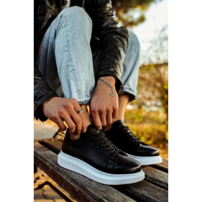 Yüksek Taban Günlük Ayakkabı  Siyah (Beyaz Taban)