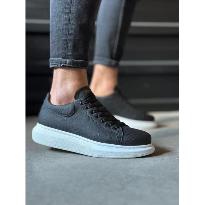 Yüksek Taban Günlük Ayakkabı  Siyah Beyaz Taban (Desenli)