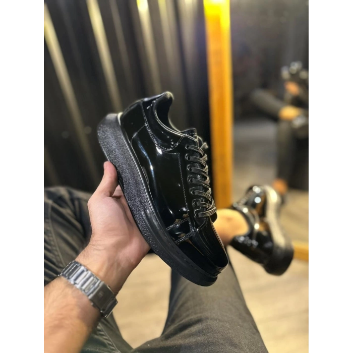 Yüksek Taban Günlük Ayakkabı  Siyah Rugan (Siyah Taban)