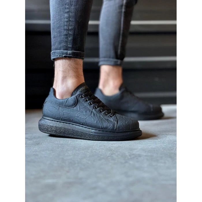 Yüksek Taban Günlük Ayakkabı  Siyah Siyah Taban (Desenli)