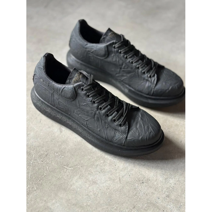 Yüksek Taban Günlük Ayakkabı  Siyah Siyah Taban (Desenli)