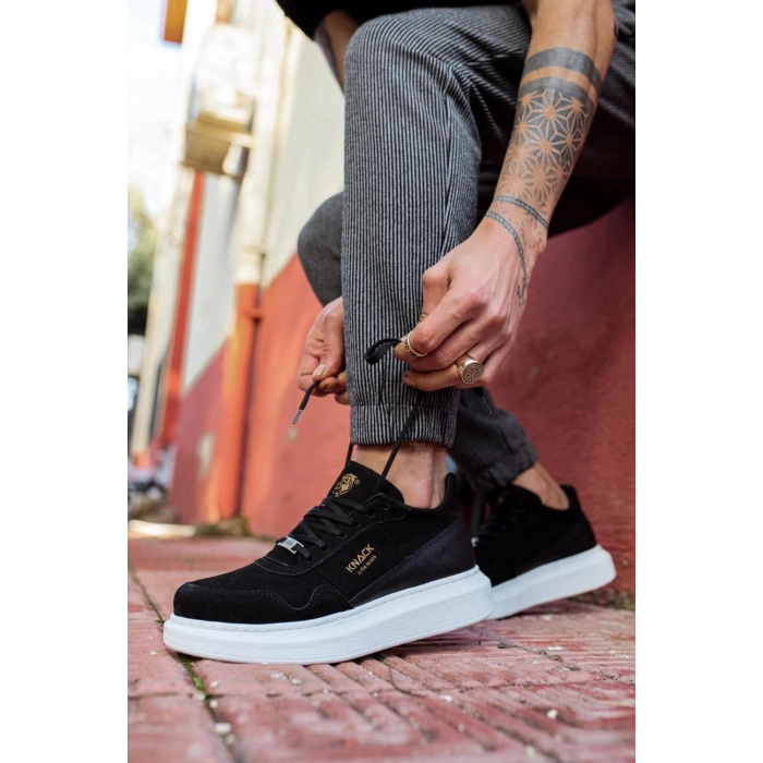 Yüksek Taban Günlük Süet Ayakkabı  Siyah (Beyaz Taban)