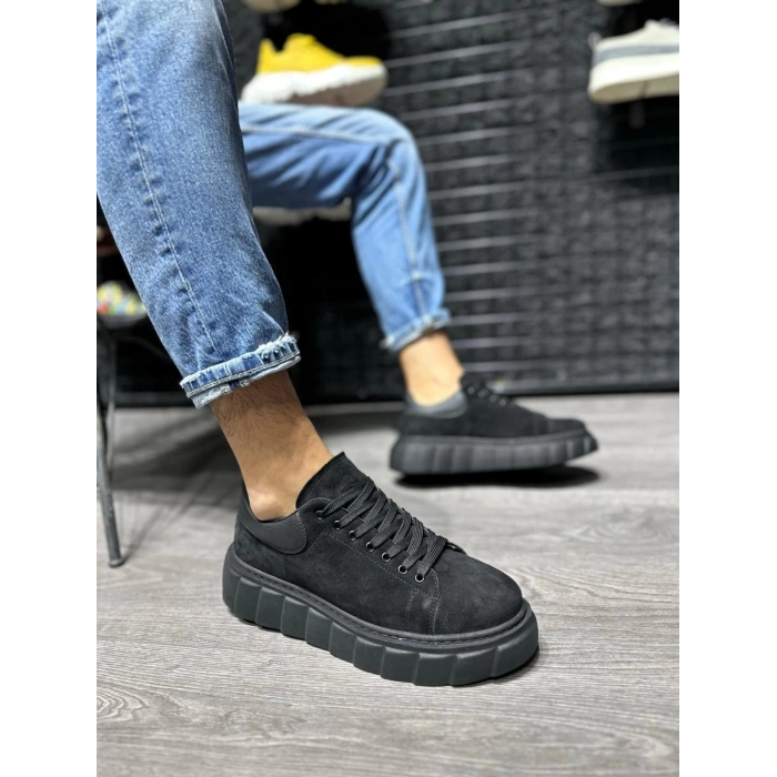 Yüksek Taban Günlük Süet Ayakkabı   Siyah (Siyah Taban)