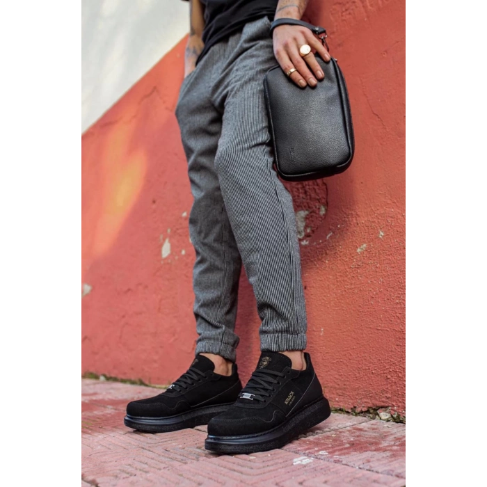 Yüksek Taban Günlük Süet Ayakkabı  Siyah (Siyah Taban)