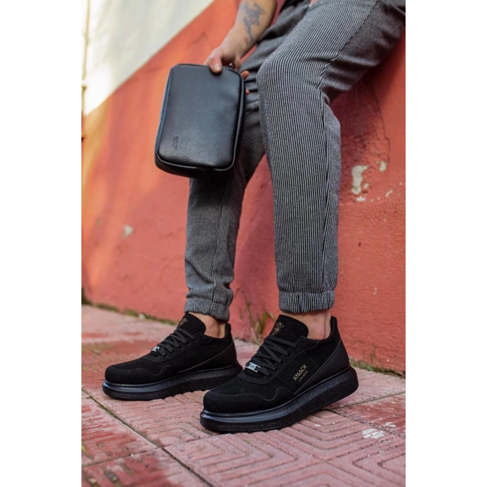 Yüksek Taban Günlük Süet Ayakkabı  Siyah (Siyah Taban)