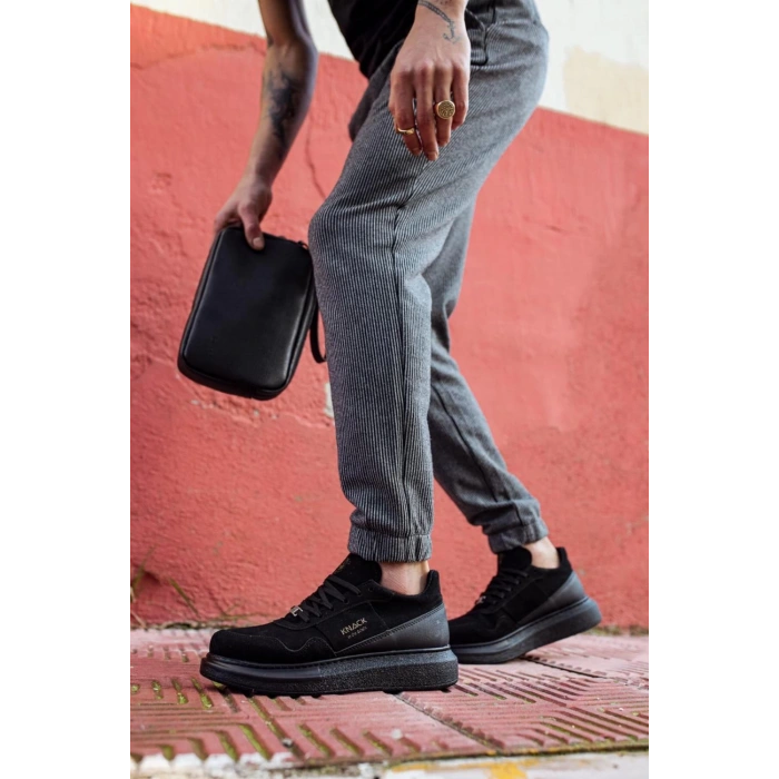 Yüksek Taban Günlük Süet Ayakkabı  Siyah (Siyah Taban)