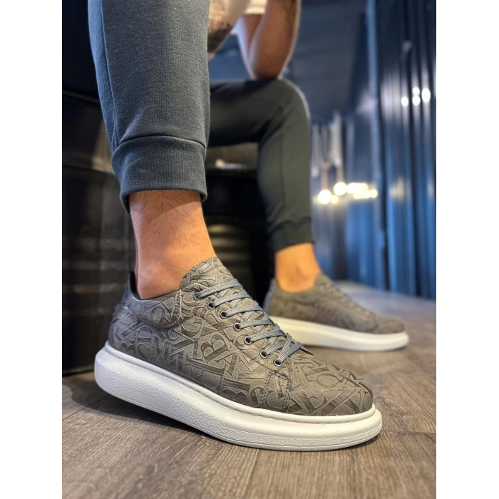 Yüksek Taban Harf Desenli Günlük Ayakkabı  Gri